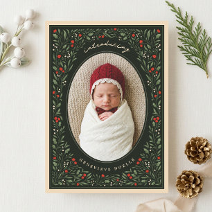 Pretty Vintage Floral Christmas Birth Announce Holiday Card