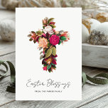 Pretty Vintage Floral Cross Personalized Easter Holiday Card<br><div class="desc">This simple, elegant Easter holiday greeting card features a beautiful vintage painting of a floral cross. The original artwork by Olive E. Whitney, called "Cross of Roses" (1861–1897) has been color altered for this card to include magenta pink, light coral peach, teal, and various shades of green over a light...</div>