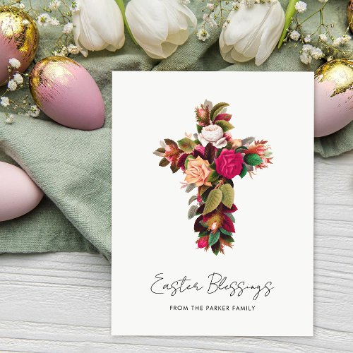 Pretty Vintage Floral Cross Personalized Easter Holiday Postcard