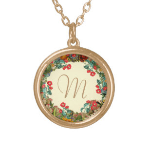 Pretty Vintage Floral Elegant Monogram Gold Plated Necklace