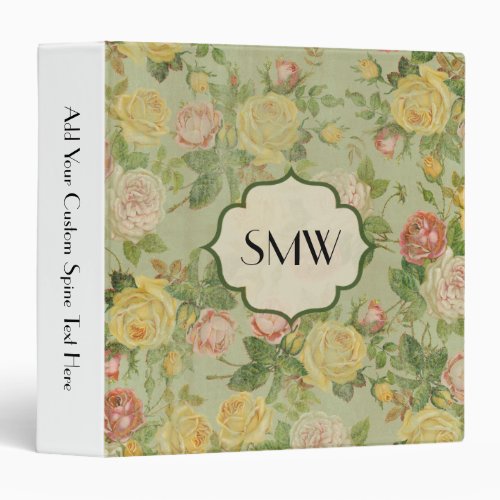 Pretty Vintage Floral Monogrammed Flower Pattern 3 Ring Binder