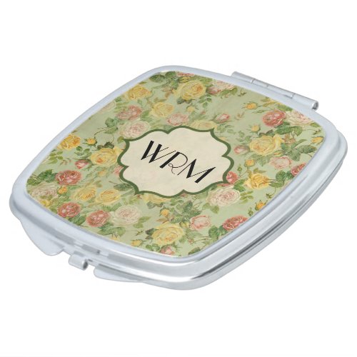 Pretty Vintage Floral Monogrammed Flower Pattern Vanity Mirror