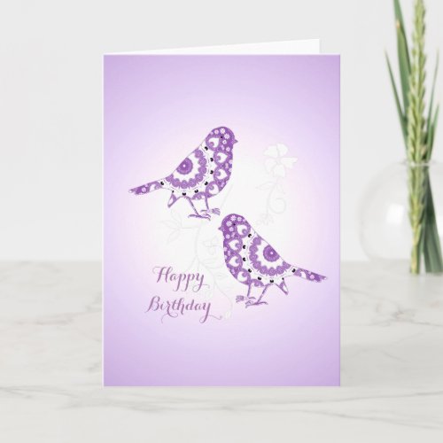 Pretty Vintage Floral Patterned Birds Card