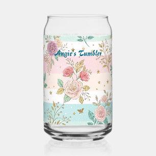 Pretty Vintage Floral Personalized Tumbler Wrap Can Glass