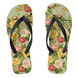 Pretty Vintage Floral Rose Pattern Girly Flip Flops