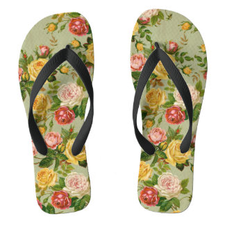Pretty Vintage Floral Rose Pattern Girly Flip Flops