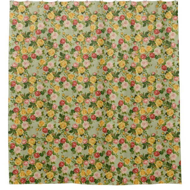 Pretty Vintage Floral Rose Pattern Girly Shower Curtain (Front)