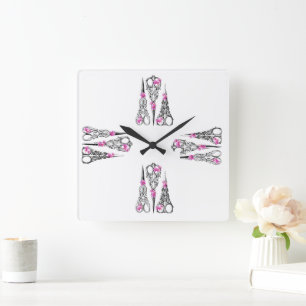 Pretty Vintage Floral Scissors Round Wall Clock