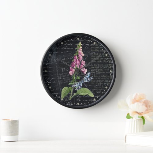 Pretty Vintage Flower  Butterfly Botanical   Clock