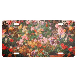 Pretty Vintage flowers floral painting License Plate
