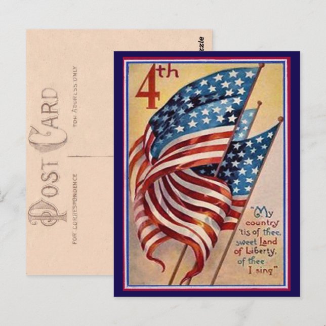 Pretty Vintage Fourth of July Patriotic Flag Postcard (Front/Back)
