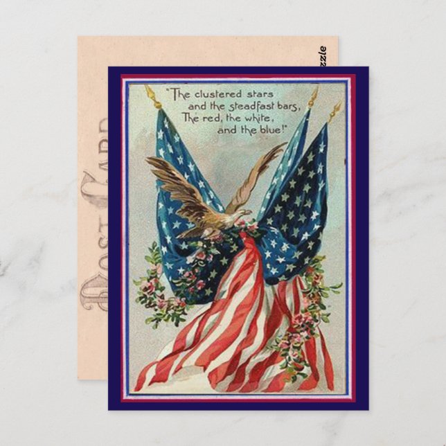 Pretty Vintage Fourth of July Patriotic Flag Postcard (Front/Back)