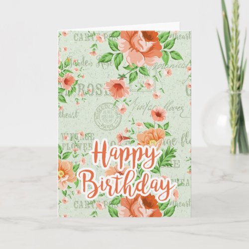 Pretty Vintage French Floral Happy Birthday Card