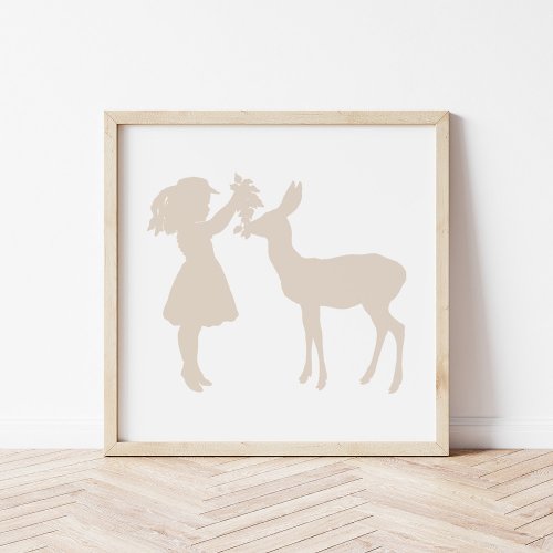 Pretty Vintage Girl and Deer Silhouette Poster