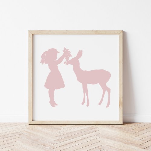 Pretty Vintage Girl and Deer Silhouette Poster