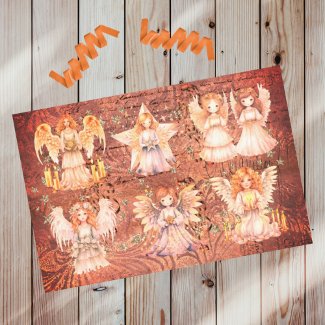Pretty Vintage Girl Angels and Stars on Bronze