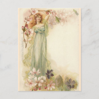 Pretty Vintage Girl in Blossoms Postcard