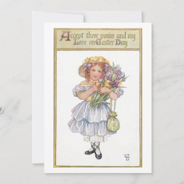 Pretty Vintage Girl with Easter Flowers Holiday Card (Front)