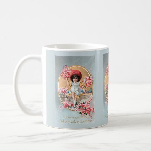 Pretty Vintage Girl with Pink Valentine Blossoms Coffee Mug