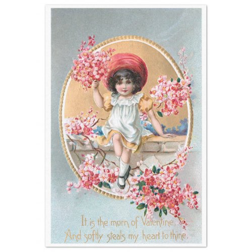 Pretty Vintage Girl with Pink Valentine Blossoms Tissue Paper