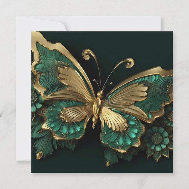 Pretty Vintage Green & Gold Butterfly (Front)