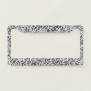 Pretty Vintage grey flowers floral pattern License Plate Frame