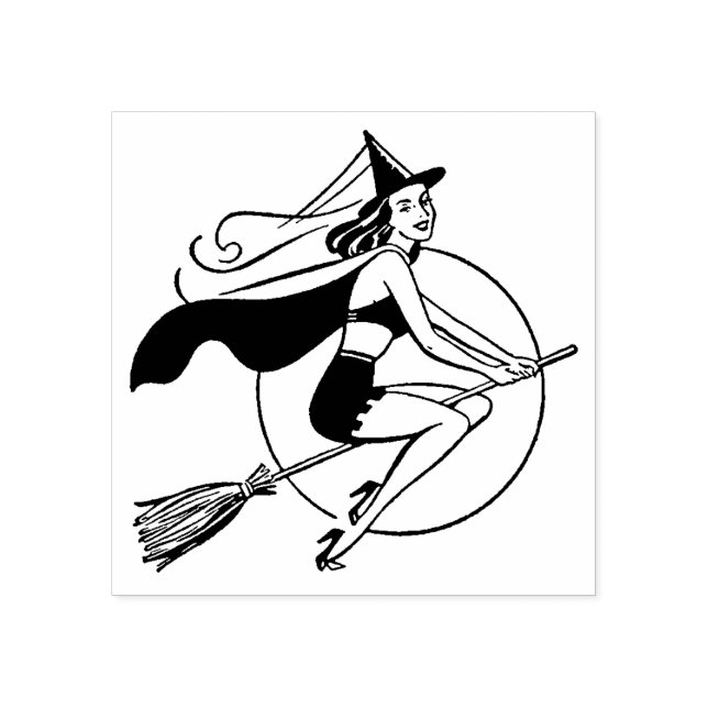 Pretty Vintage Halloween Witch Rubber Stamp (Imprint)