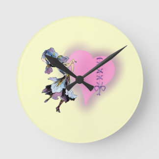 Pretty Vintage heart flower fairy - customize it Round Clock