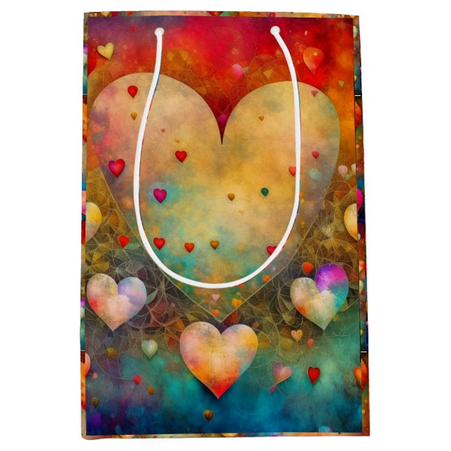 Pretty Vintage Hearts Valentine's Day Medium Gift Bag (Front)