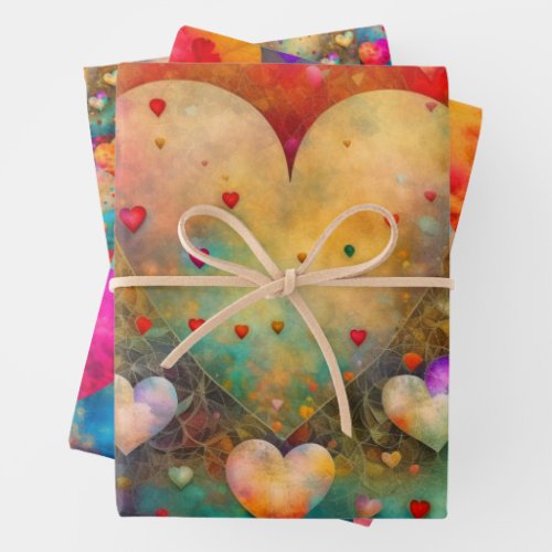 Pretty Vintage Hearts Valentines Day Wrapping Paper Sheets
