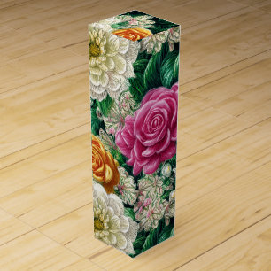 Pretty Vintage Inspired Colorful Watercolor Floral Wine Box