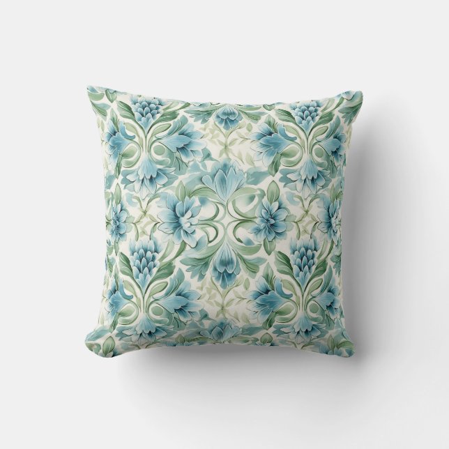 Pretty Vintage Inspired Floral Pattern Throw Pillow (Front)