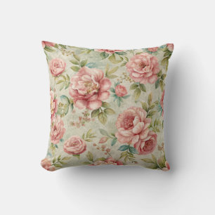 Pretty Vintage Inspired Pink Floral Pattern Throw Pillow