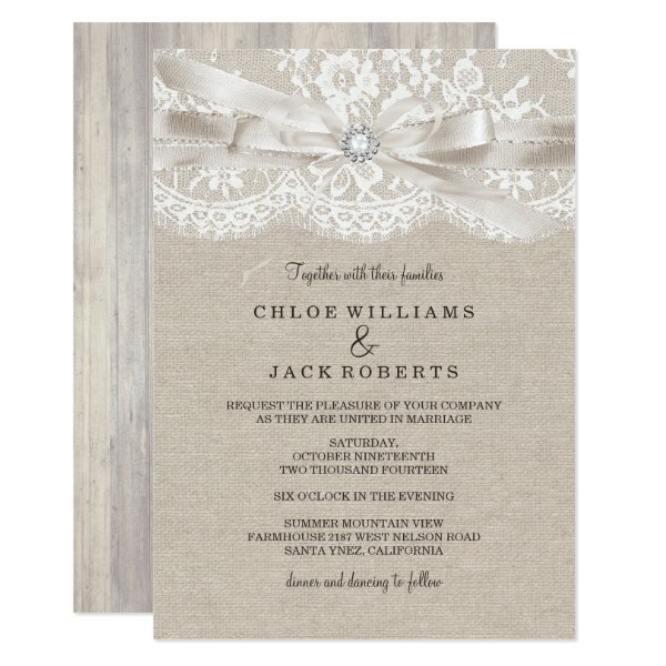 256790291374347156 Pretty Vintage Lace & Burlap Wedding Invitation