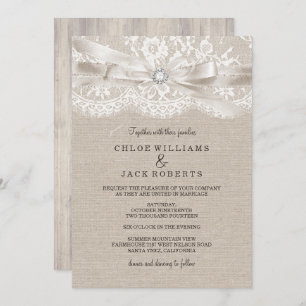 Pretty Vintage Lace & Burlap Wedding Invitation