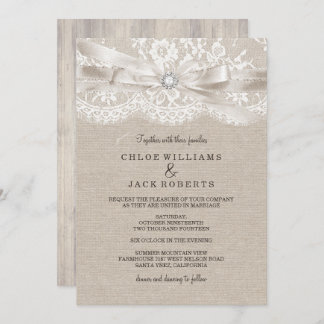 Pretty Vintage Lace & Burlap Wedding Invitation