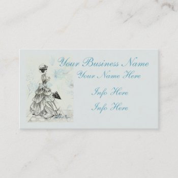 Pretty Vintage Lady And Blue Flowers Business Card by LeFlange at Zazzle