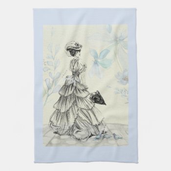 Pretty Vintage Lady And Blue Flowers Kitchen Towel by LeFlange at Zazzle