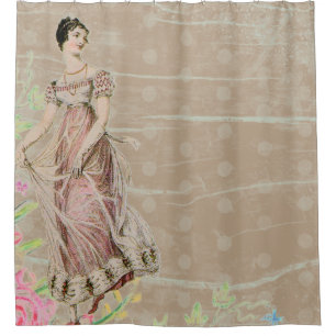 Pretty Vintage lady taupe shower curtain