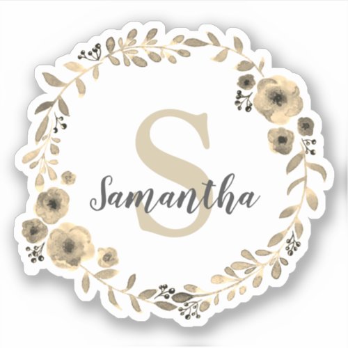 Pretty Vintage Monogram Floral wreath personalized Sticker