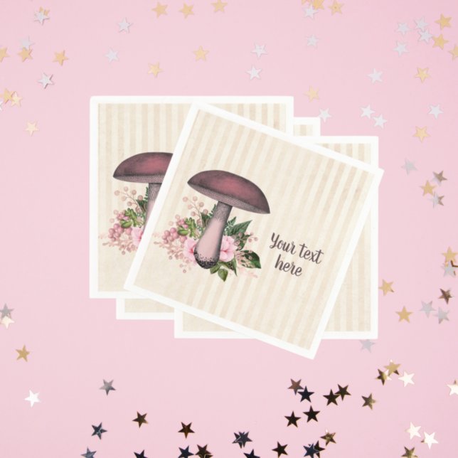 Pretty Vintage Mushroom and Floral Custom Napkins (Creator Uploaded)