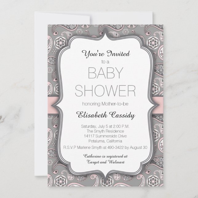 Pretty Vintage Paisley Pink Baby Shower Invitation (Front)