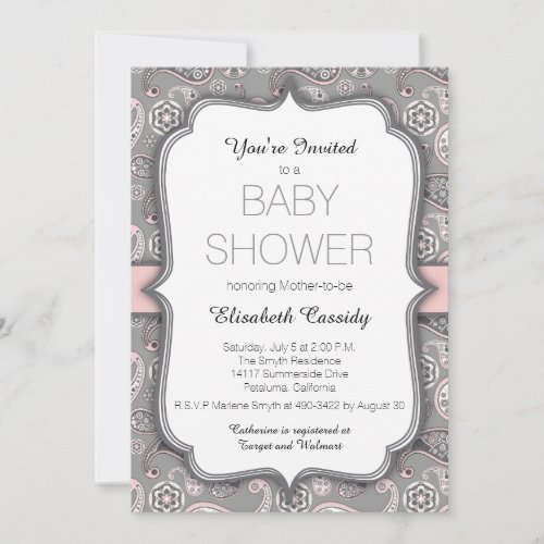 Pretty Vintage Paisley Pink Baby Shower Invitation
