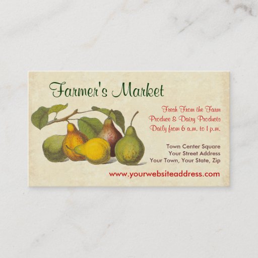 Customizable Pretty Vintage Pears Farmer's Market, Greengrocer Business Cards