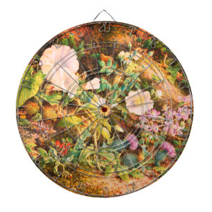 Pretty Vintage petunias flowers floral painting Dart Board