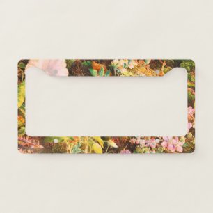 Pretty Vintage petunias flowers floral painting License Plate Frame