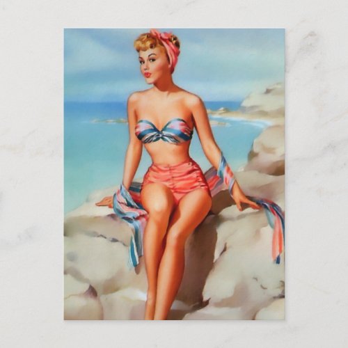 Pretty  vintage pin up girl art postcard