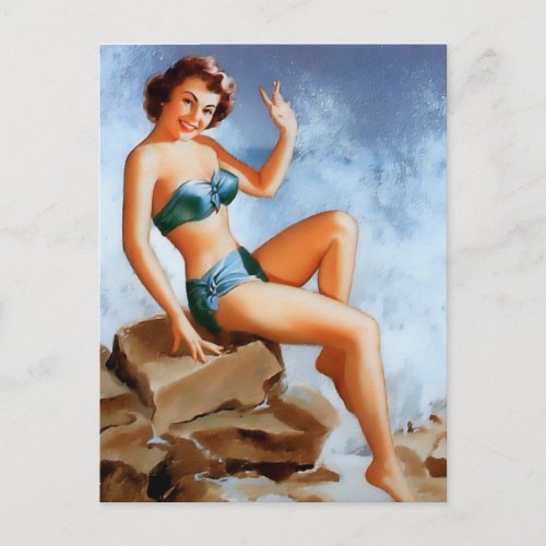 Pretty Vintage pin up girl art  postcard