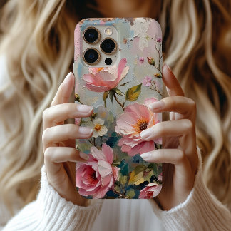 Pretty Vintage Pink and Cream Garden Roses Art iPhone 16 Pro Max Case