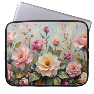 Pretty Vintage Pink and Cream Garden Roses Art Laptop Sleeve